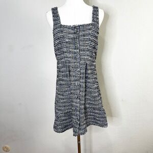Free People Textured Tweed Button Front Mini‎ Dress Maxx Square Neck Size XS